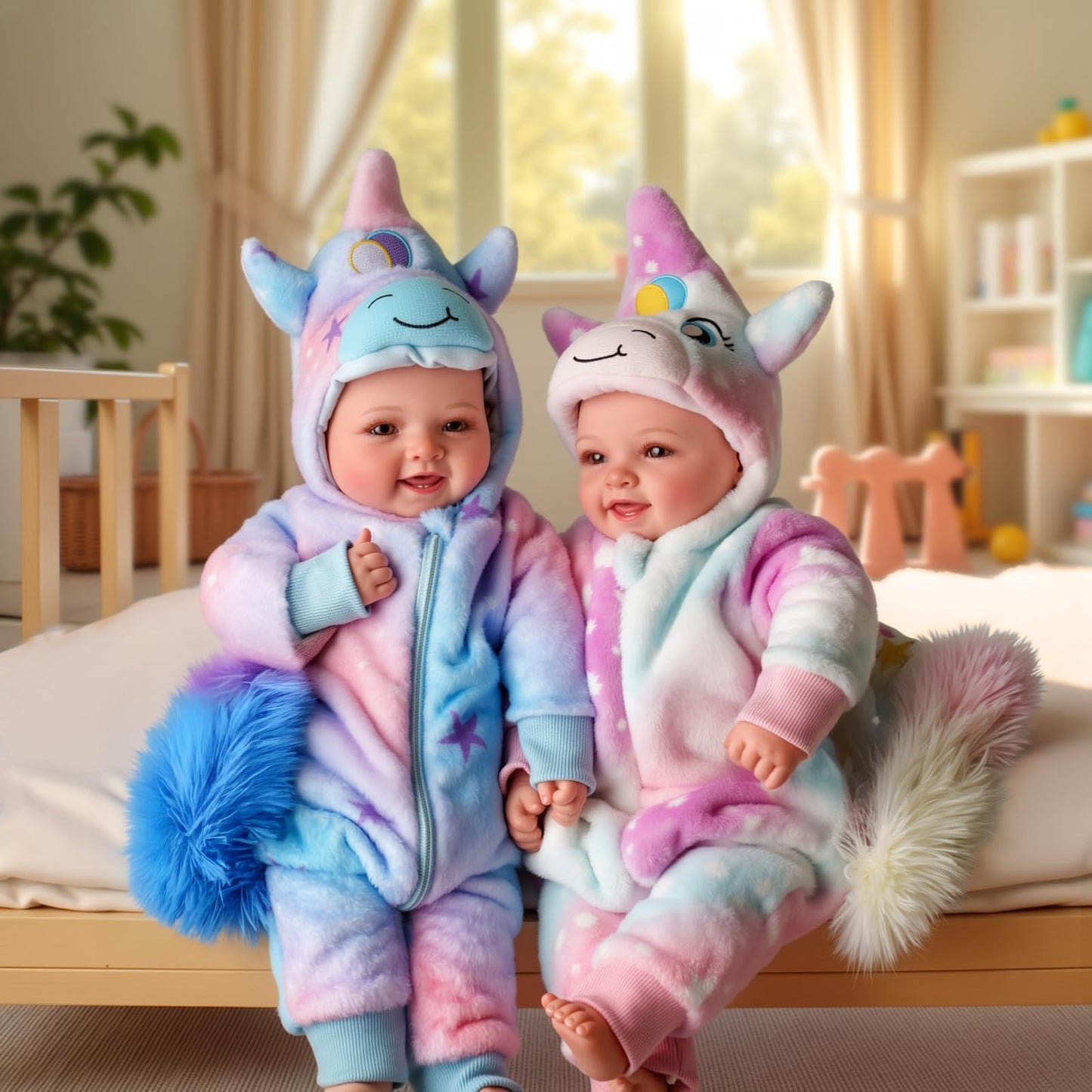 BABESIDE 17-Inch Twin Baby Dolls – Realistic Soft-Body Twins with Unicorn Outfits