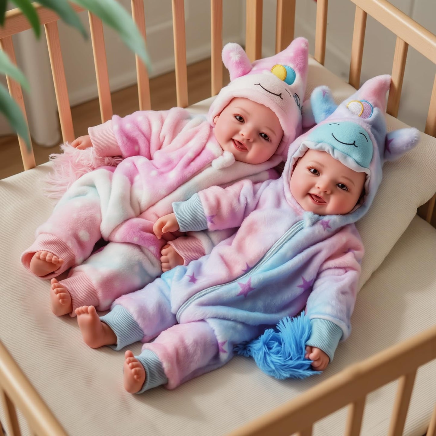 BABESIDE 17-Inch Twin Baby Dolls – Realistic Soft-Body Twins with Unicorn Outfits