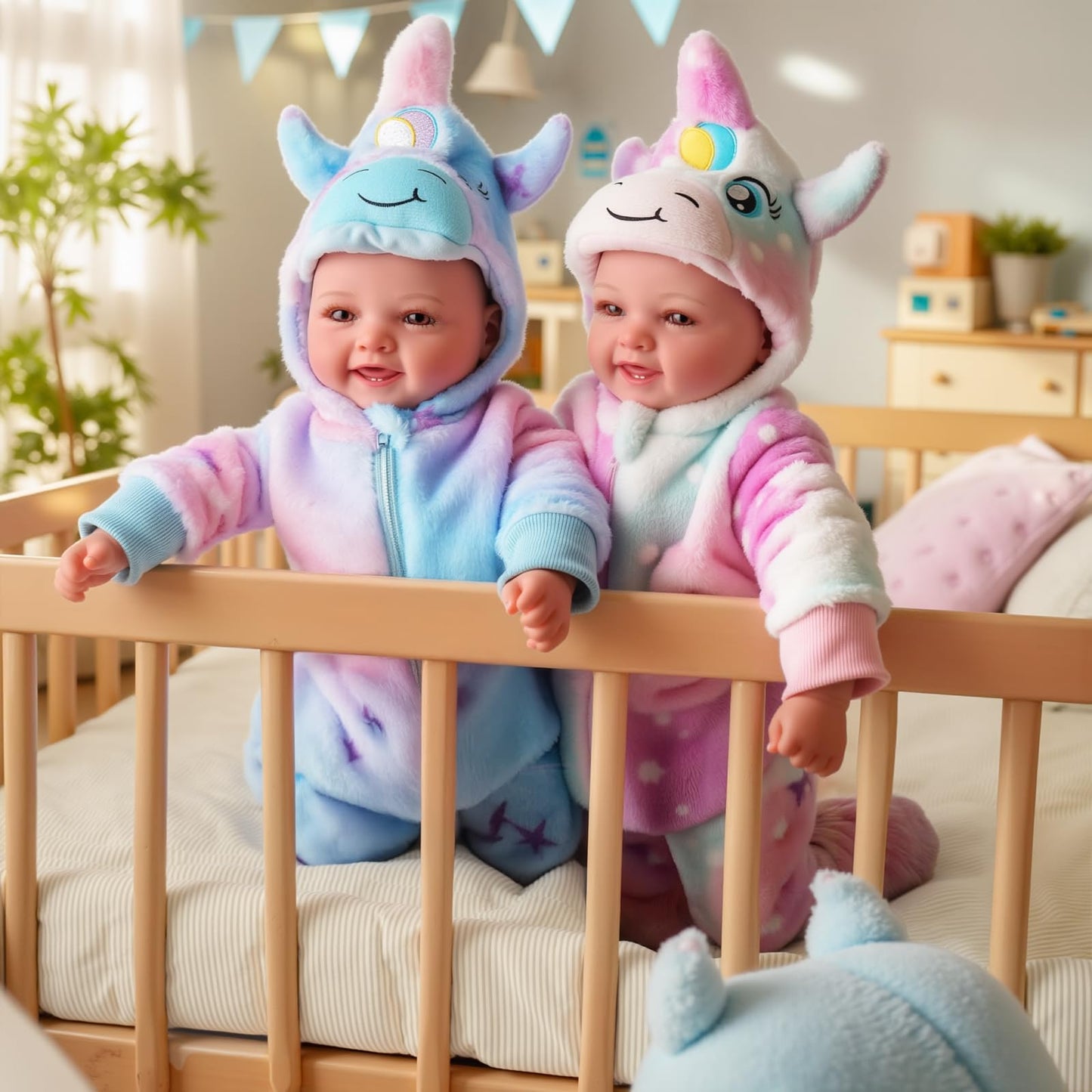 BABESIDE 17-Inch Twin Baby Dolls – Realistic Soft-Body Twins with Unicorn Outfits