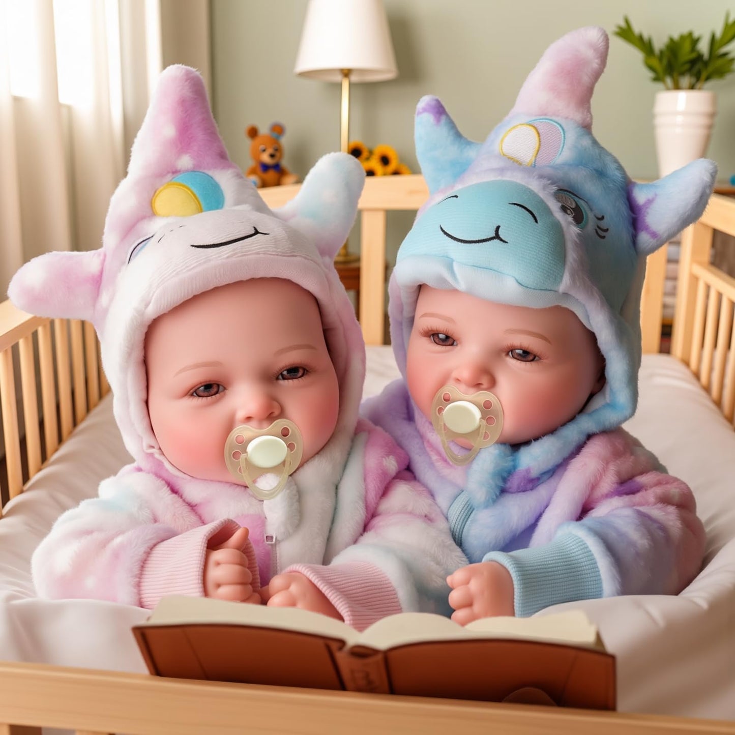 BABESIDE 17-Inch Twin Baby Dolls – Realistic Soft-Body Twins with Unicorn Outfits