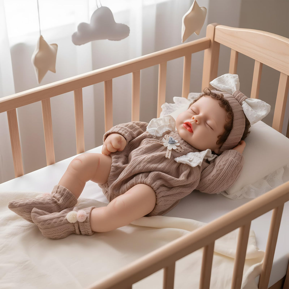 Babeside 3-Piece Doll Clothes Set for 12-16 Inch Dolls | Knitted Romper, Bow Headband & Socks