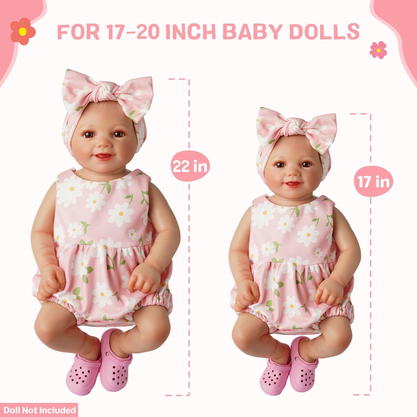 BABESIDE 16-20 Inch Reborn Baby Doll Clothes Set – Summer Floral Pink Outfit with Shoes & Accessories