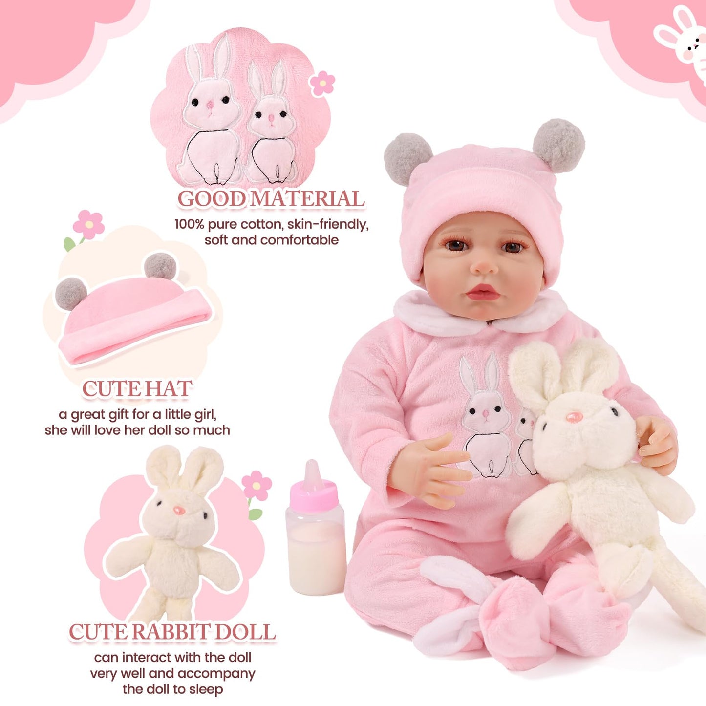 BABESIDE 8-Piece Reborn Doll Clothes with Bassinet for 17-22-Inch Dolls