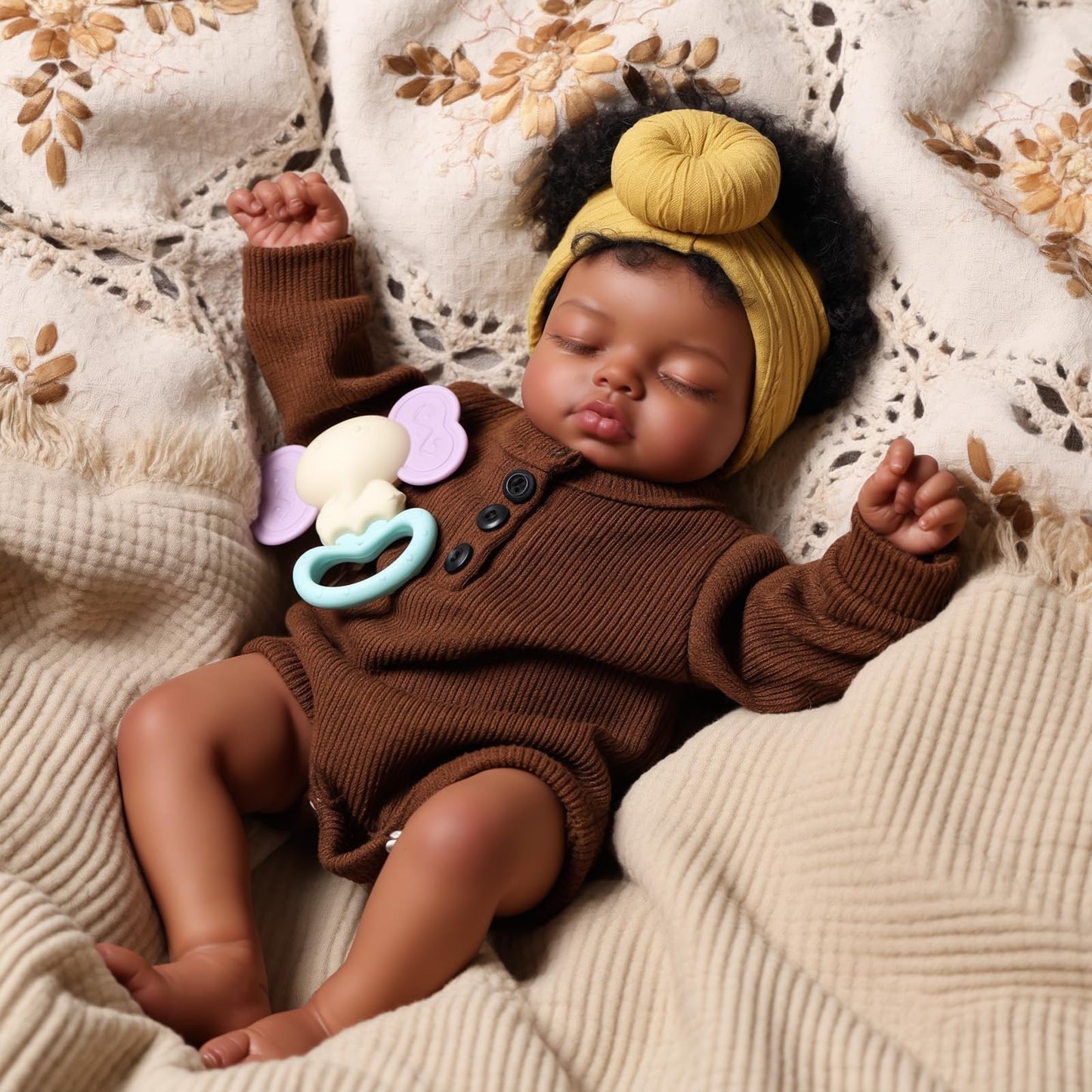 Babeside Black Reborn Doll 17in – Realistic Newborn with Feeding Kit