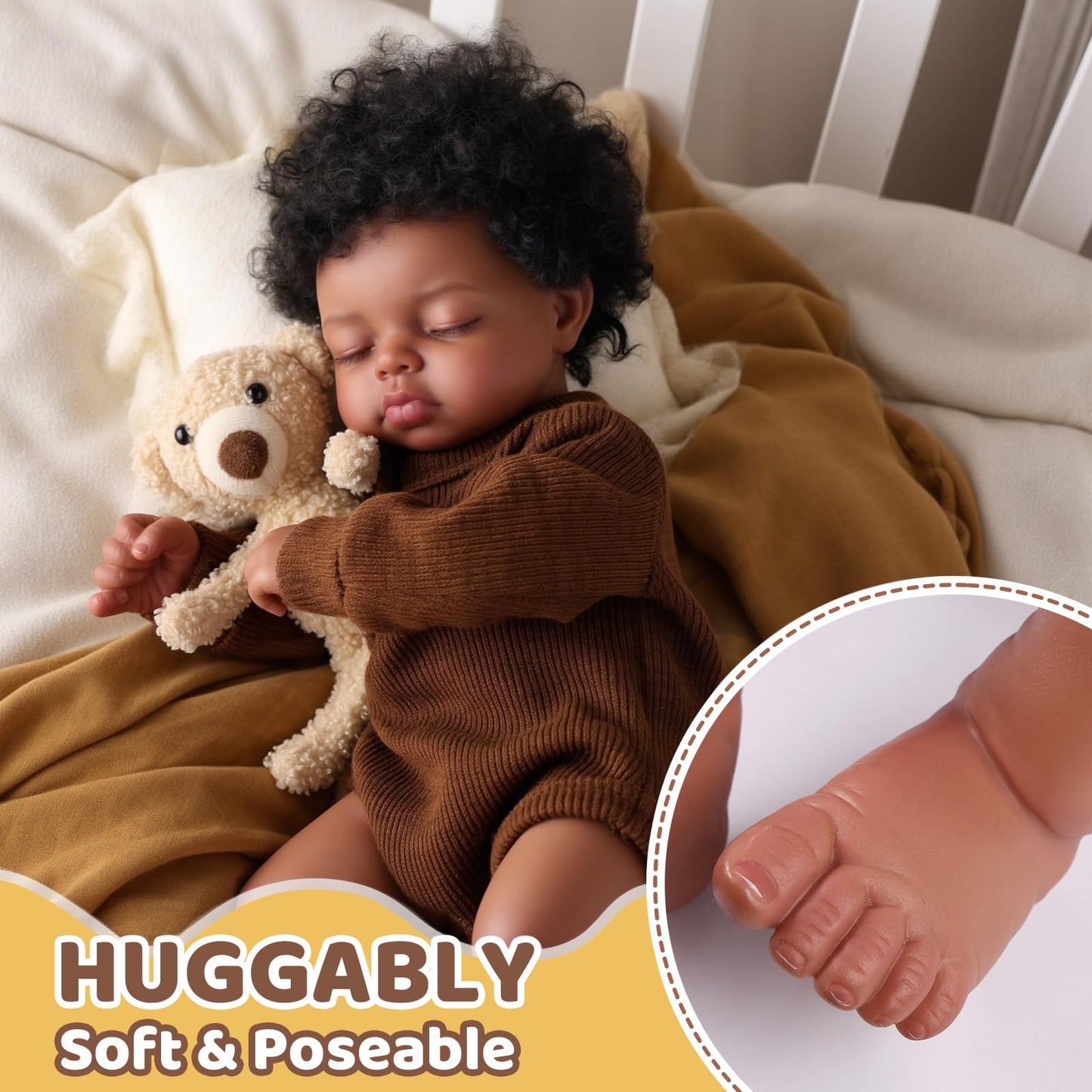 Babeside Black Reborn Doll 17in – Realistic Newborn with Feeding Kit