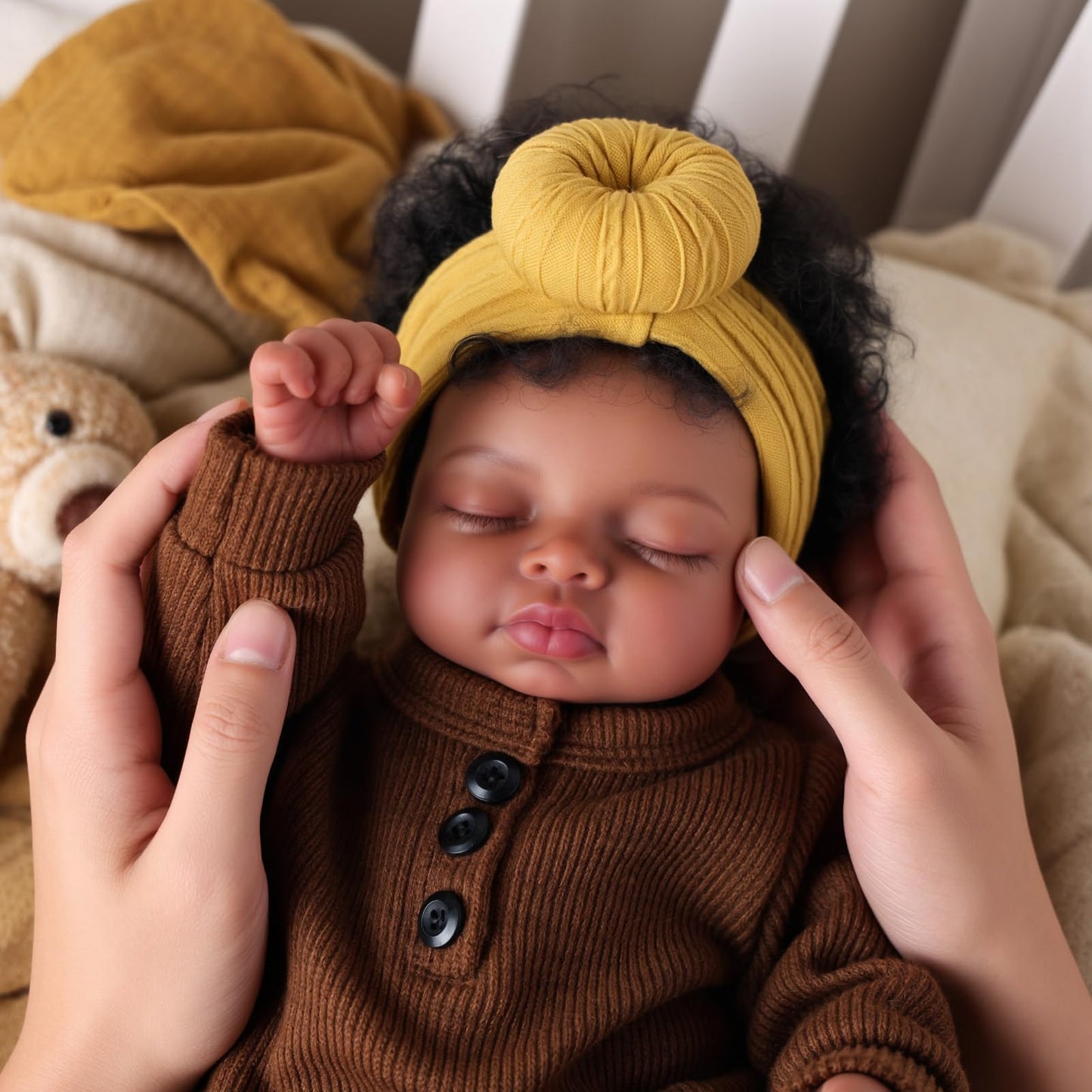 Babeside Black Reborn Doll 17in – Realistic Newborn with Feeding Kit