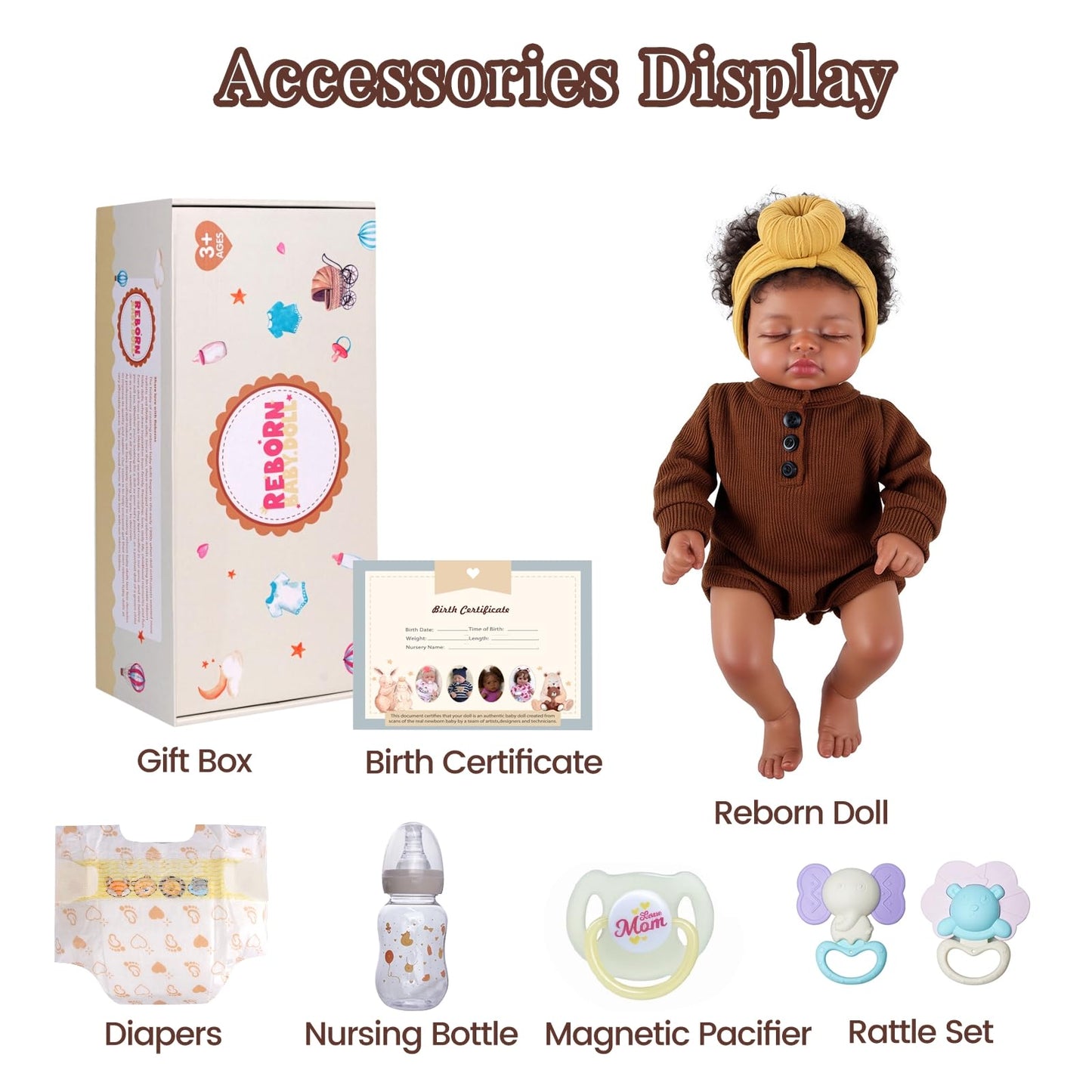 Babeside Black Reborn Doll 17in – Realistic Newborn with Feeding Kit