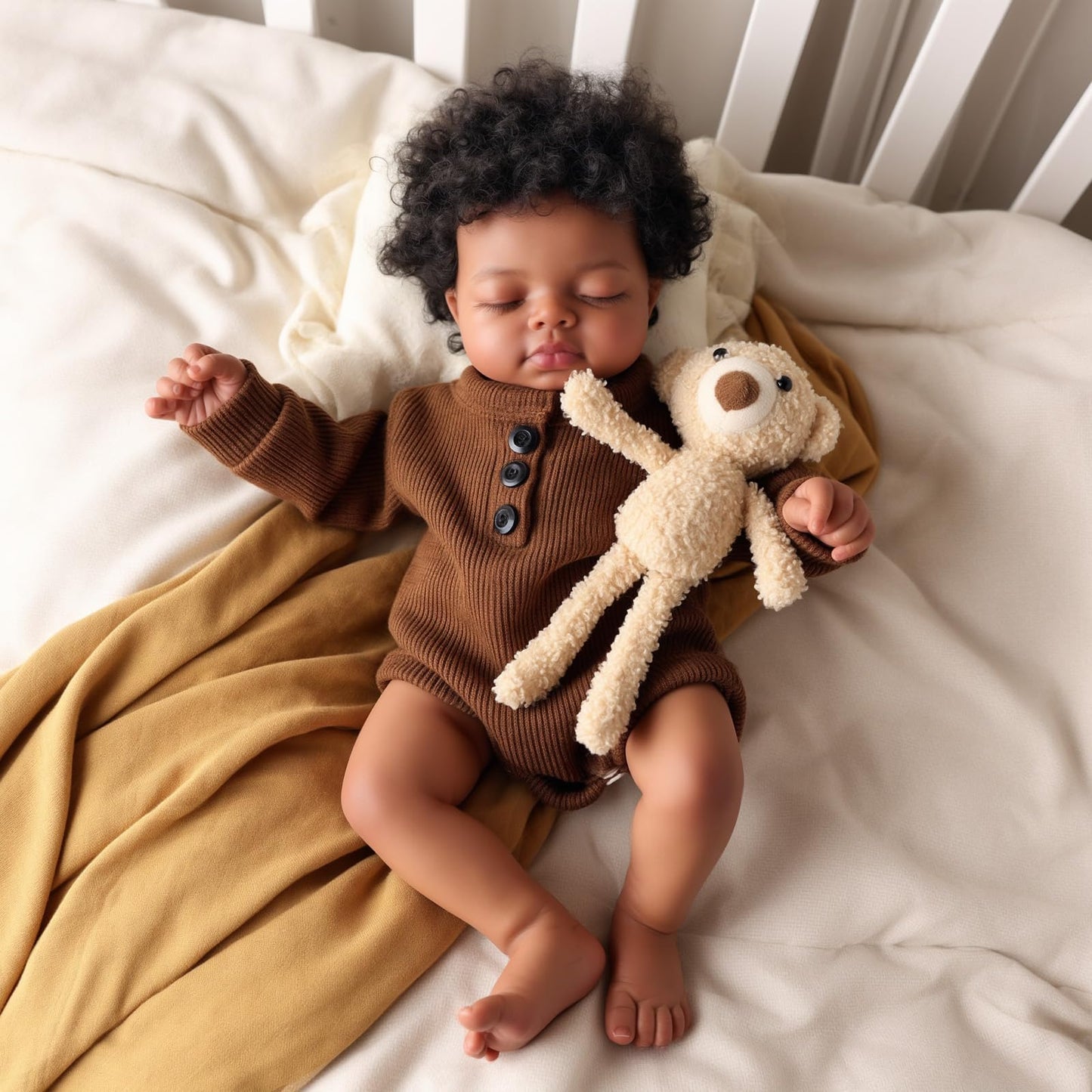 Babeside Black Reborn Doll 17in – Realistic Newborn with Feeding Kit