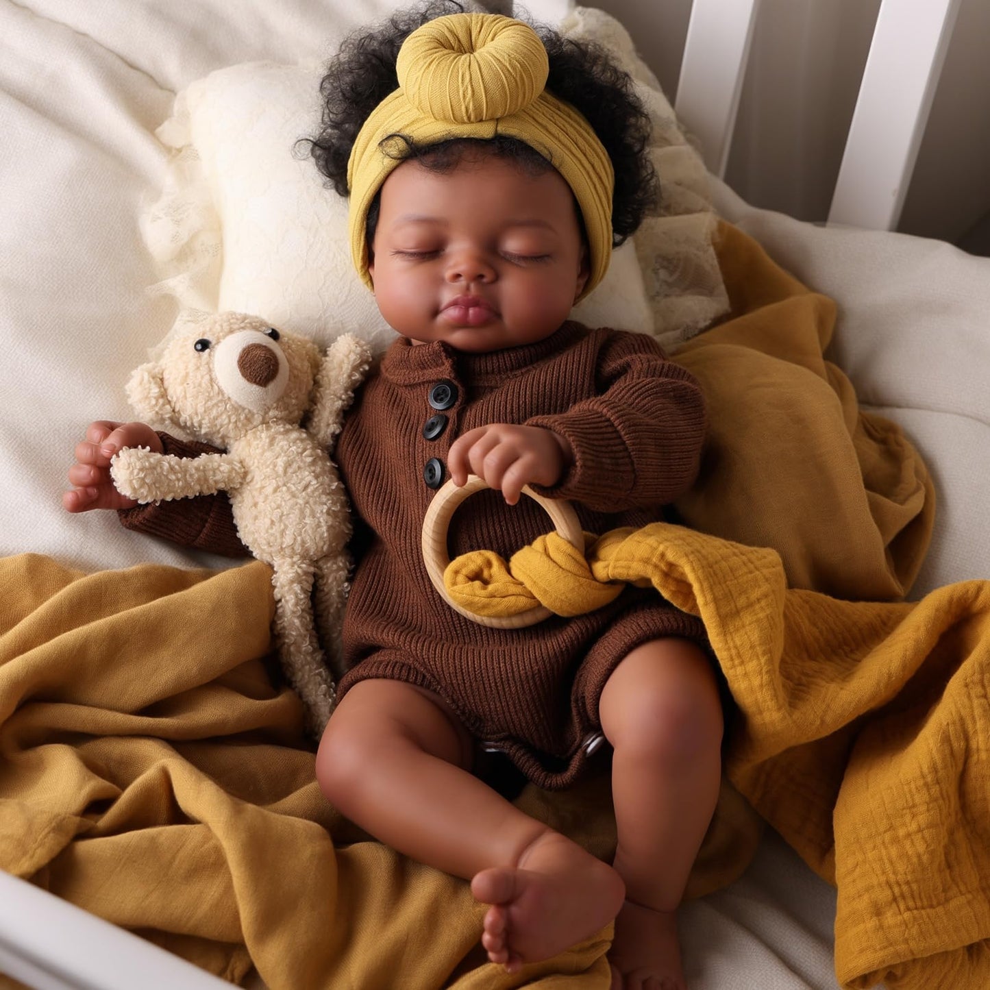 Babeside Black Reborn Doll 17in – Realistic Newborn with Feeding Kit