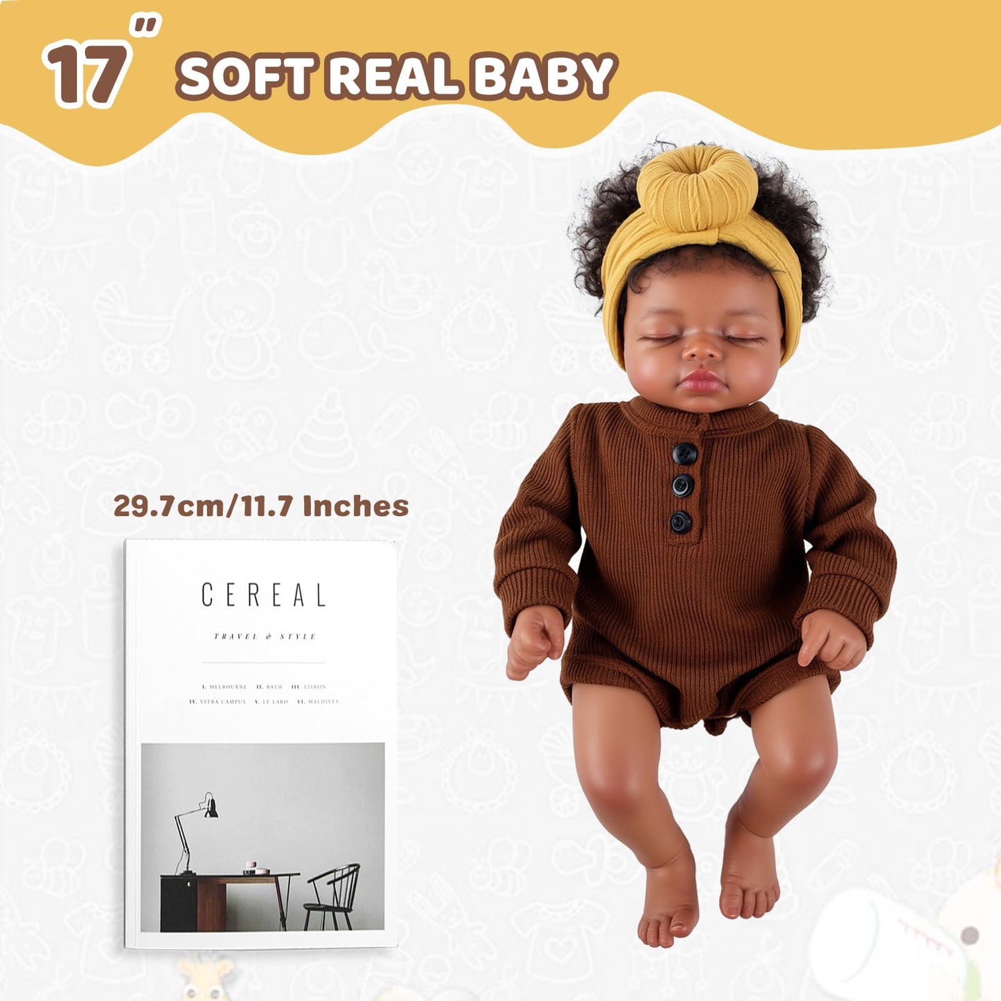 Babeside Black Reborn Doll 17in – Realistic Newborn with Feeding Kit