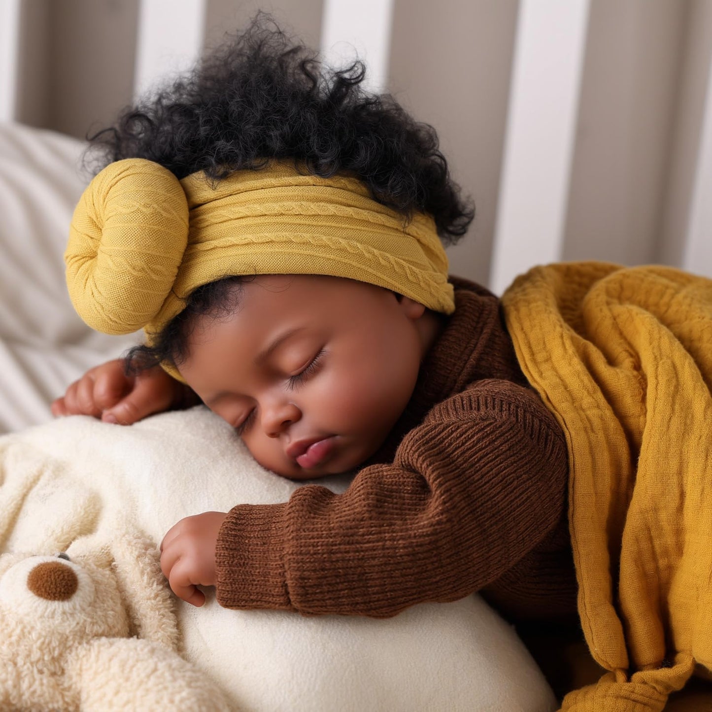 Babeside Black Reborn Doll 17in – Realistic Newborn with Feeding Kit