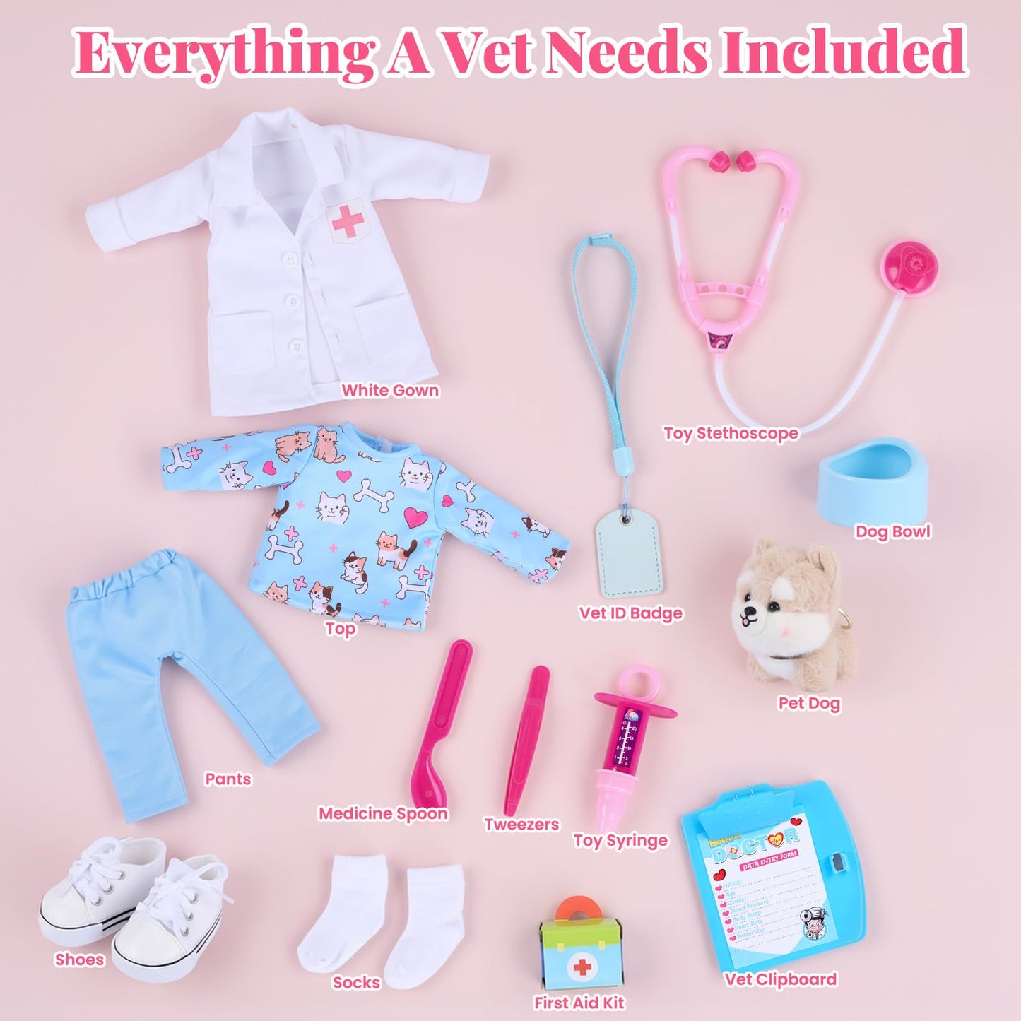 BABESIDE American Realistic 16-Inch Vet Play Doll – Complete Accessories (Ages 5+)