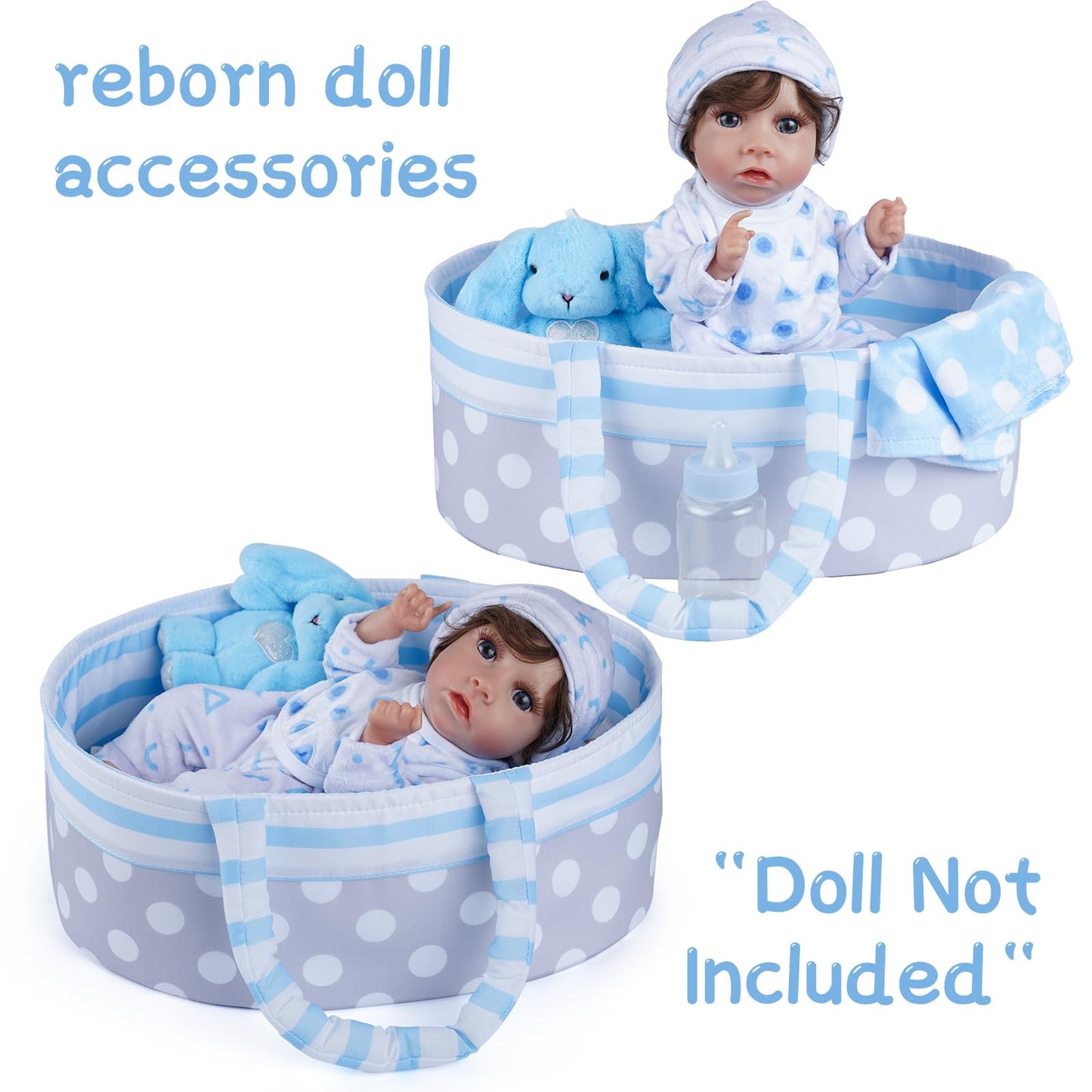 BABESIDE 8 Pcs Doll Clothes Set with Bassinet for 8-12 Inch Dolls, Blue