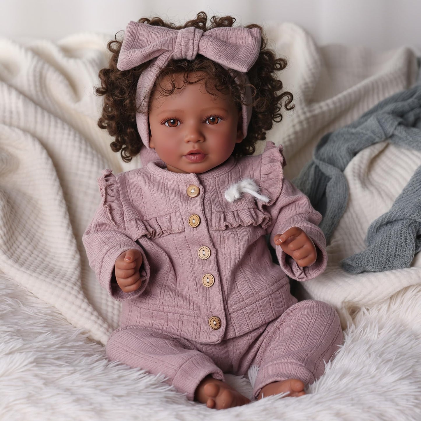 BABESIDE Callie 20-Inch Reborn Black Girl Doll – Realistic Soft-Body Baby Doll with Clothes