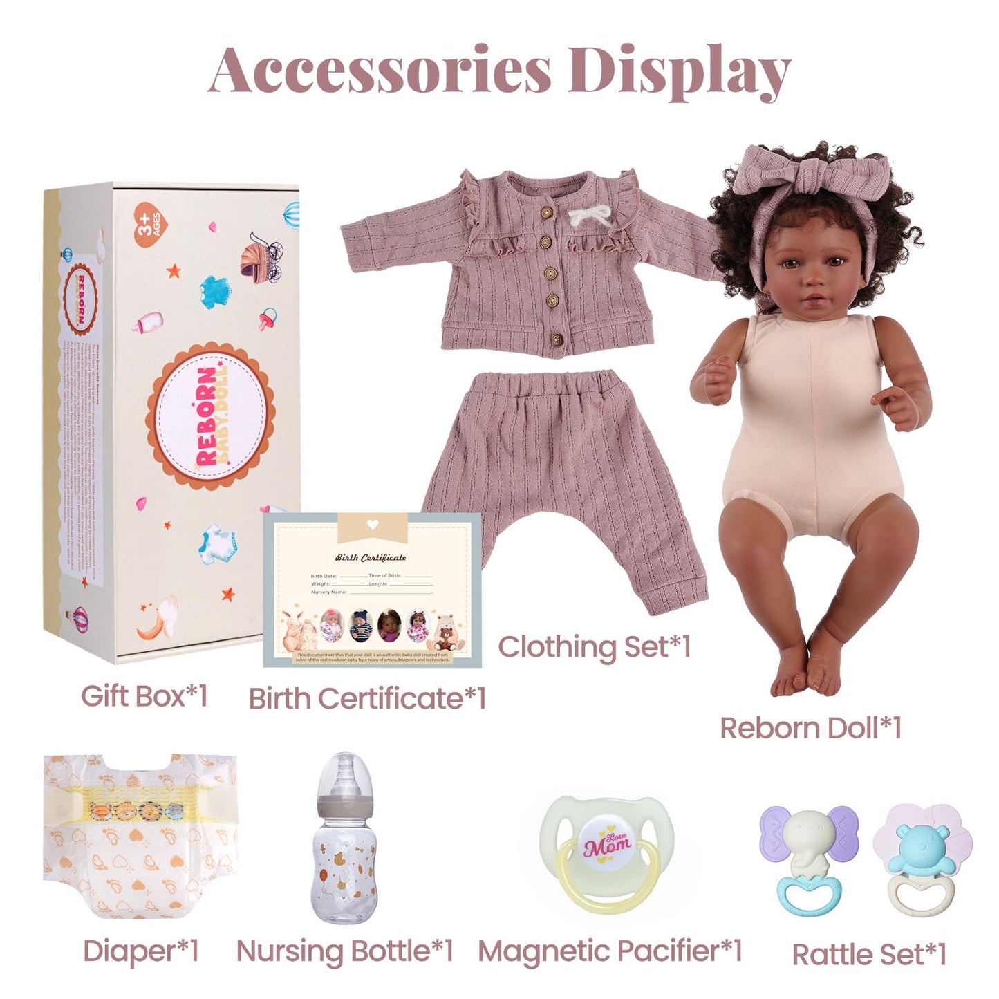 BABESIDE Callie 20-Inch Reborn Black Girl Doll – Realistic Soft-Body Baby Doll with Clothes
