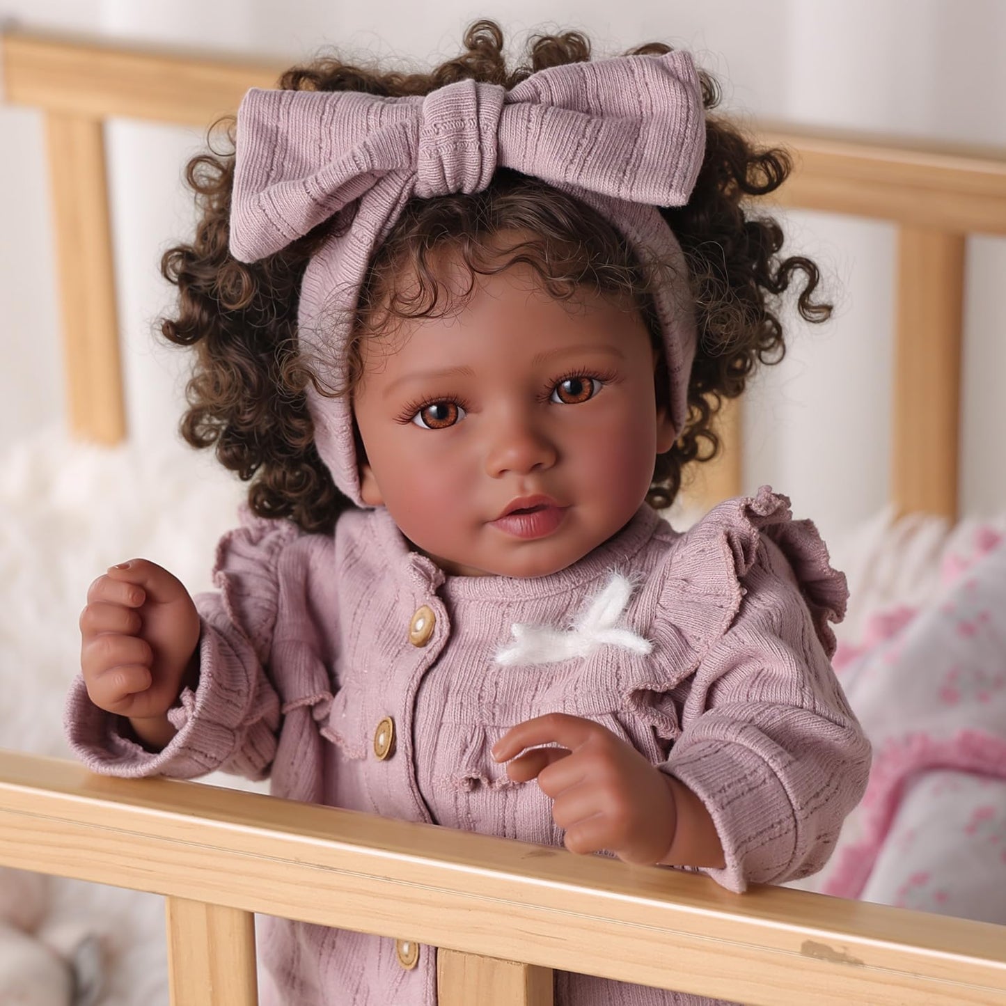 BABESIDE Callie 20-Inch Reborn Black Girl Doll – Realistic Soft-Body Baby Doll with Clothes