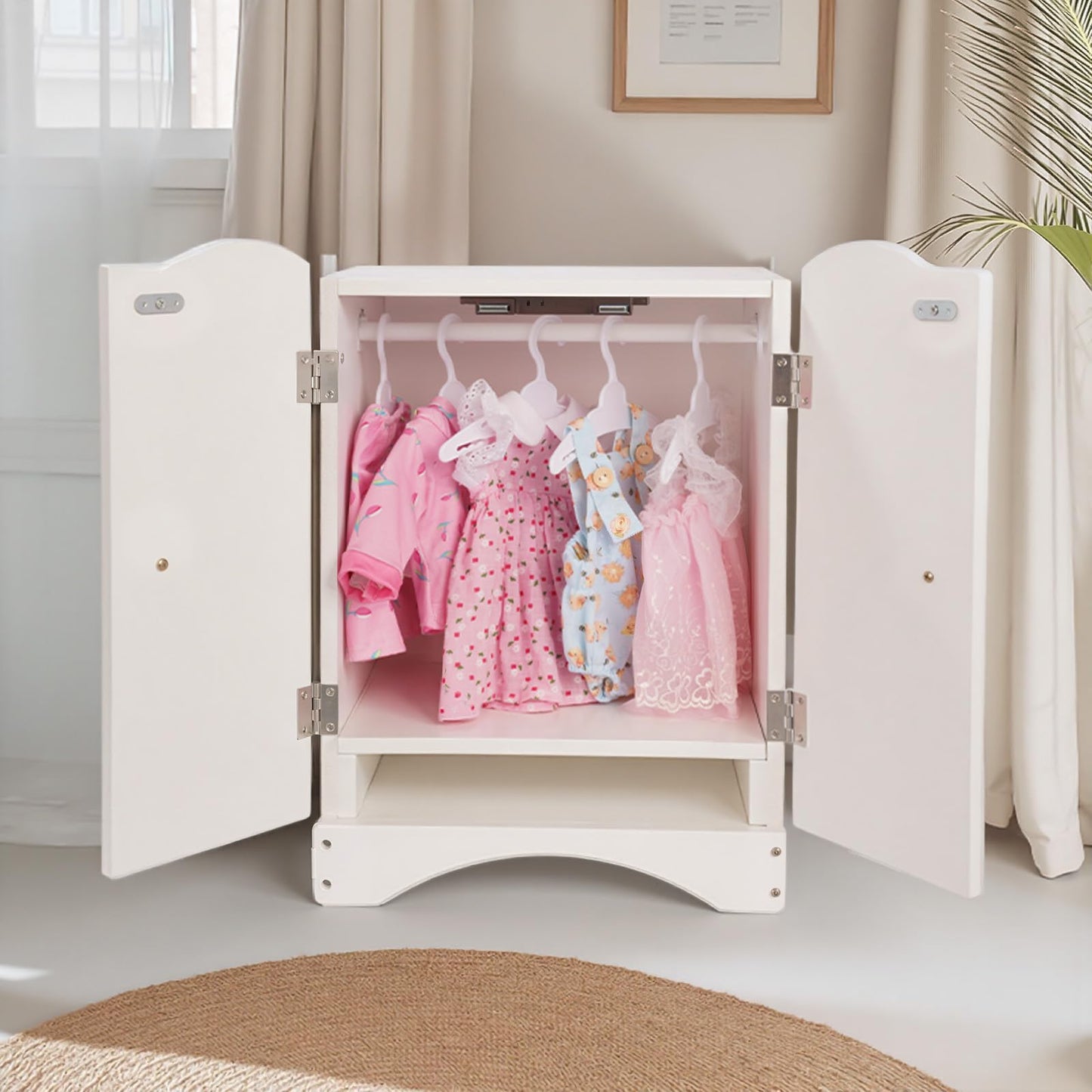 BABESIDE Wooden Doll Closet for 12-16 Inch Dolls | Wardrobe with 10 Hangers