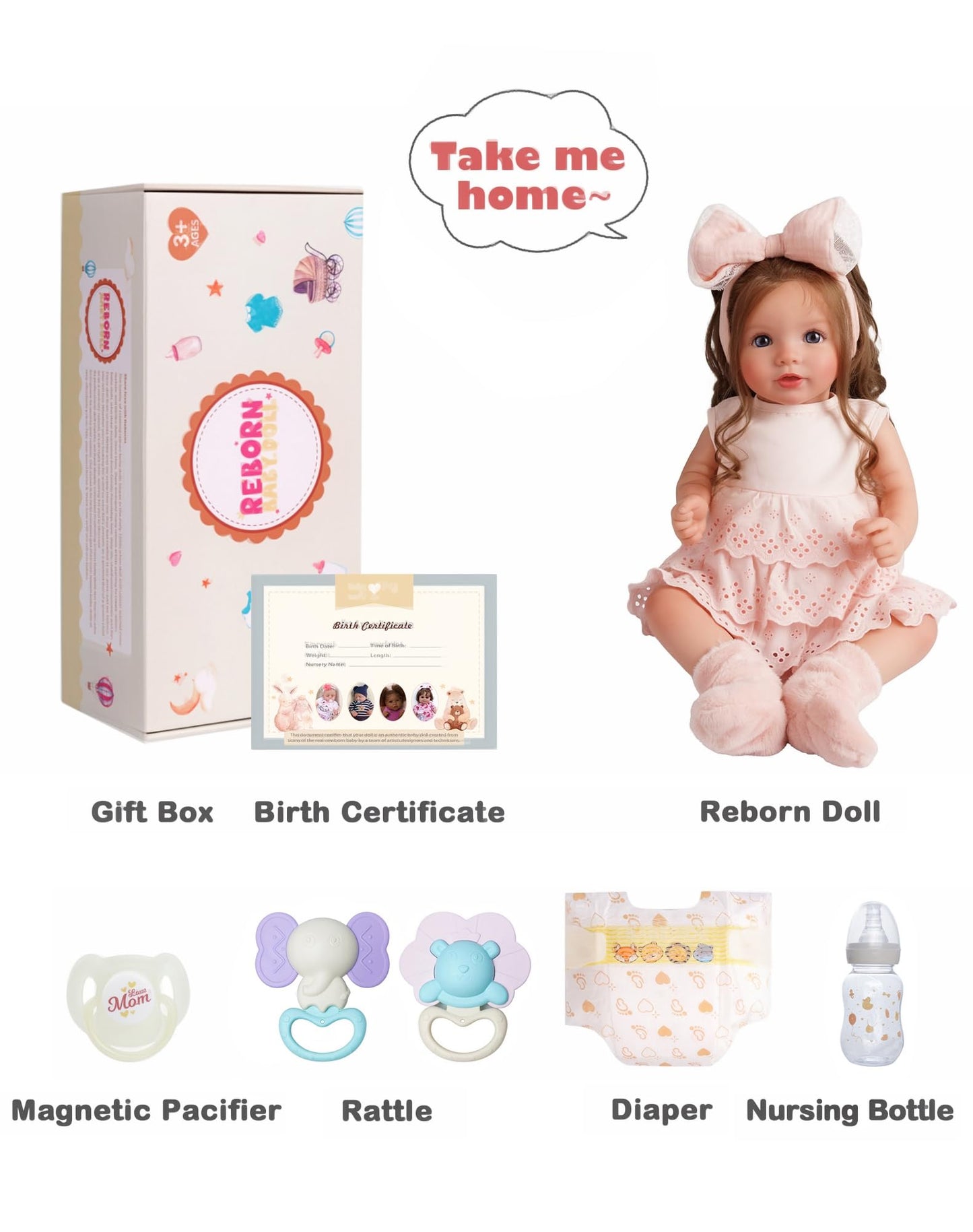 BABESIDE Dara 20-Inch Lifelike Reborn Baby Doll – Brown-Haired Girl with Accessories