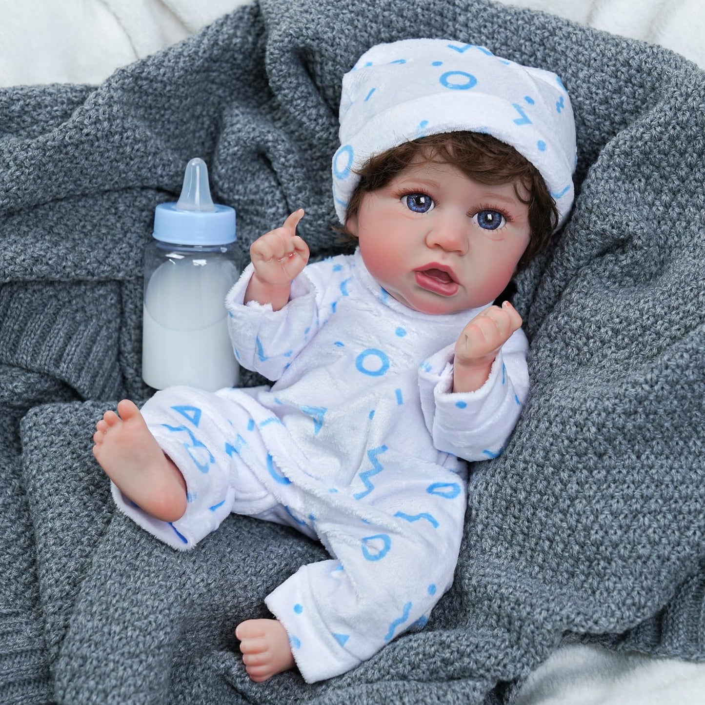 BABESIDE 8 Pcs Doll Clothes Set with Bassinet for 8-12 Inch Dolls, Blue