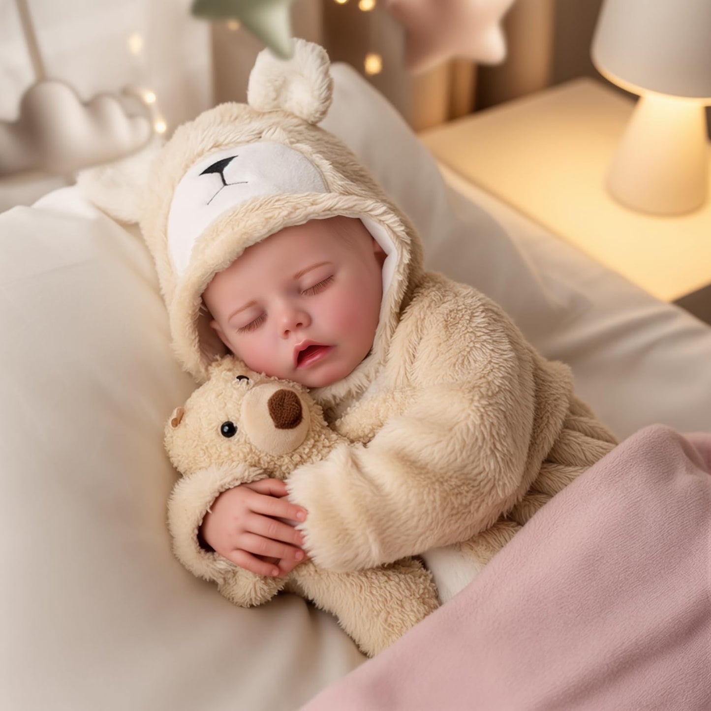 BABESIDE Drink & Wet Reborn Baby Doll – 17'' Realistic Sleeping Newborn in Soft Vinyl with Bear Outfit