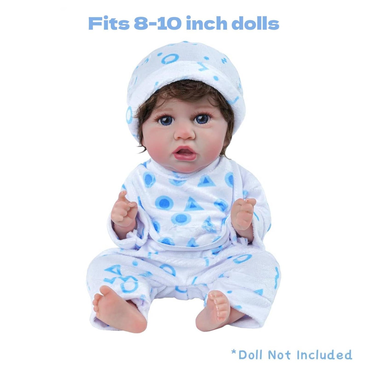BABESIDE 8 Pcs Doll Clothes Set with Bassinet for 8-12 Inch Dolls, Blue