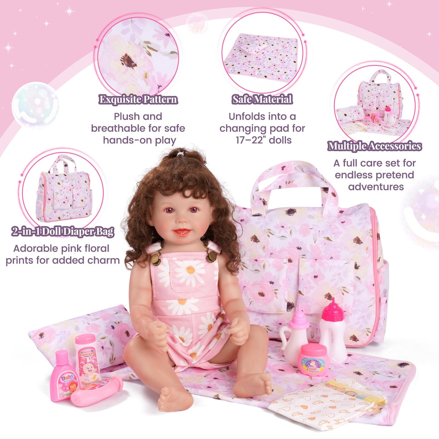 BABESIDE 10 Pcs Baby Doll Diaper Bag Set – 2-in-1 Bag & Changing Pad for 17–22 Inch Dolls