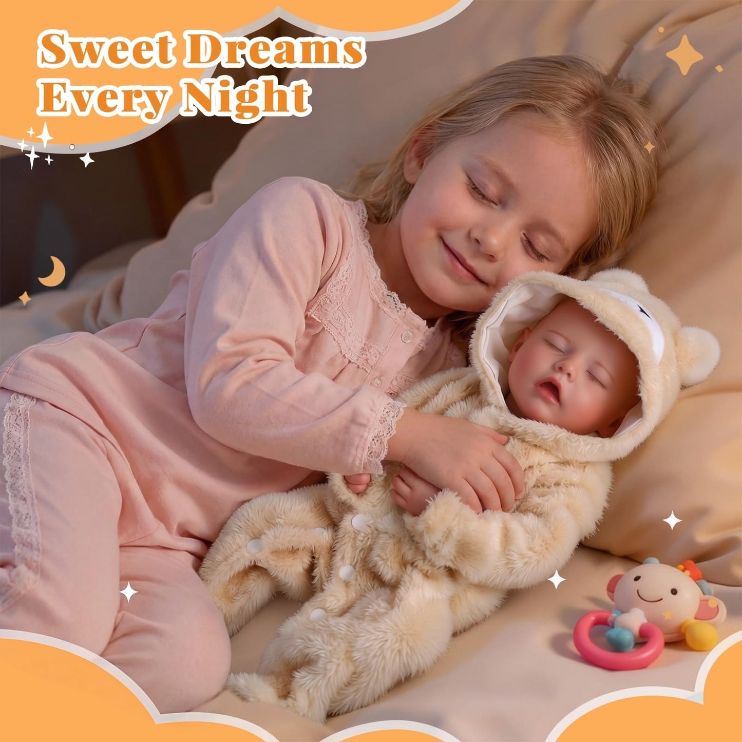 BABESIDE Drink & Wet Reborn Baby Doll – 17'' Realistic Sleeping Newborn in Soft Vinyl with Bear Outfit