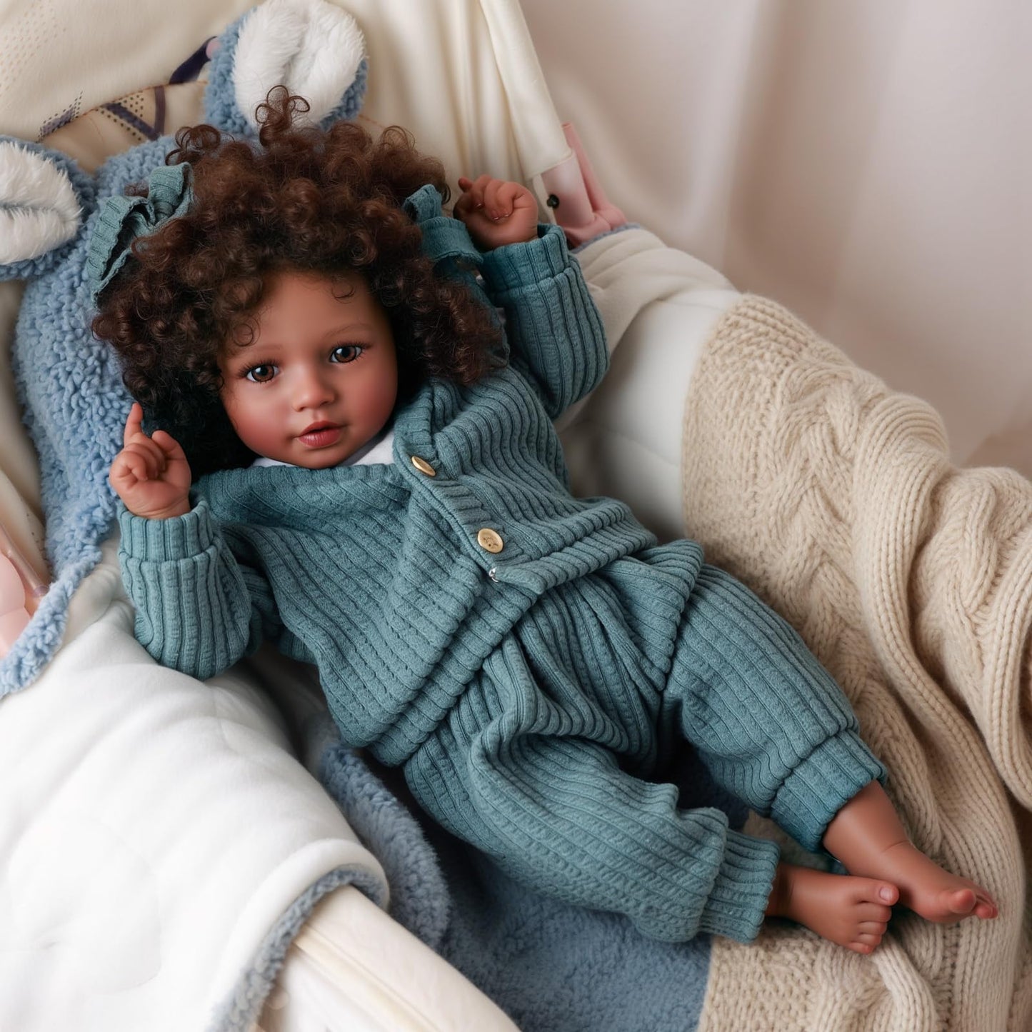 Babeside Lifelike Reborn Baby Doll – Black Girl, 20-Inch, Movable Limbs, Clothes Included