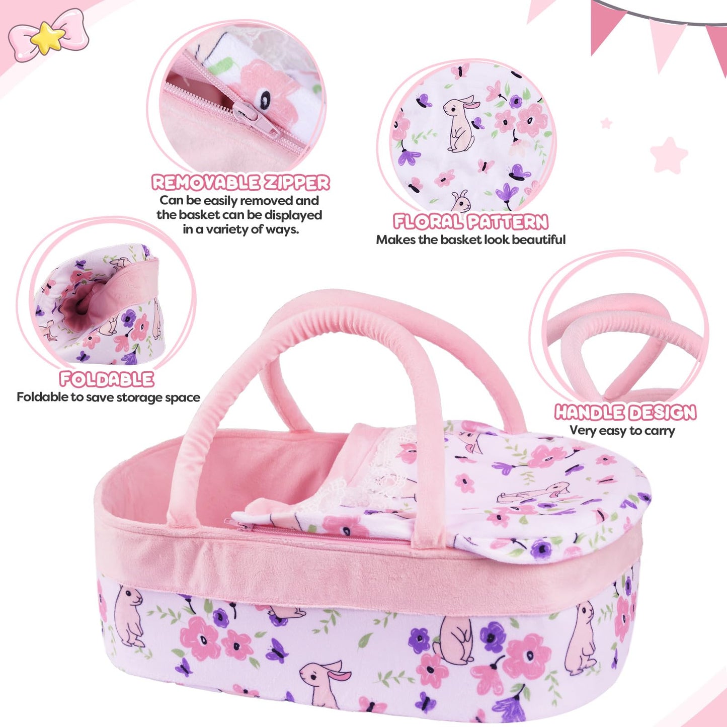 BABESIDE 8-Piece Reborn Doll Clothes with Bassinet for 17-22-Inch Dolls
