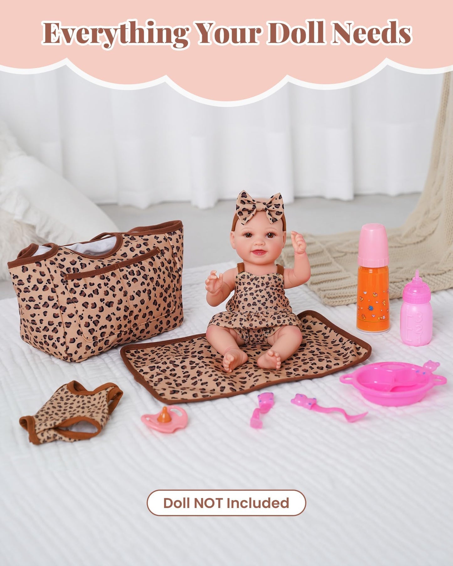 BABESIDE 13-Piece Baby Doll Care Set with Feeding Gear & Tote Bag for 10-12 Inch Dolls