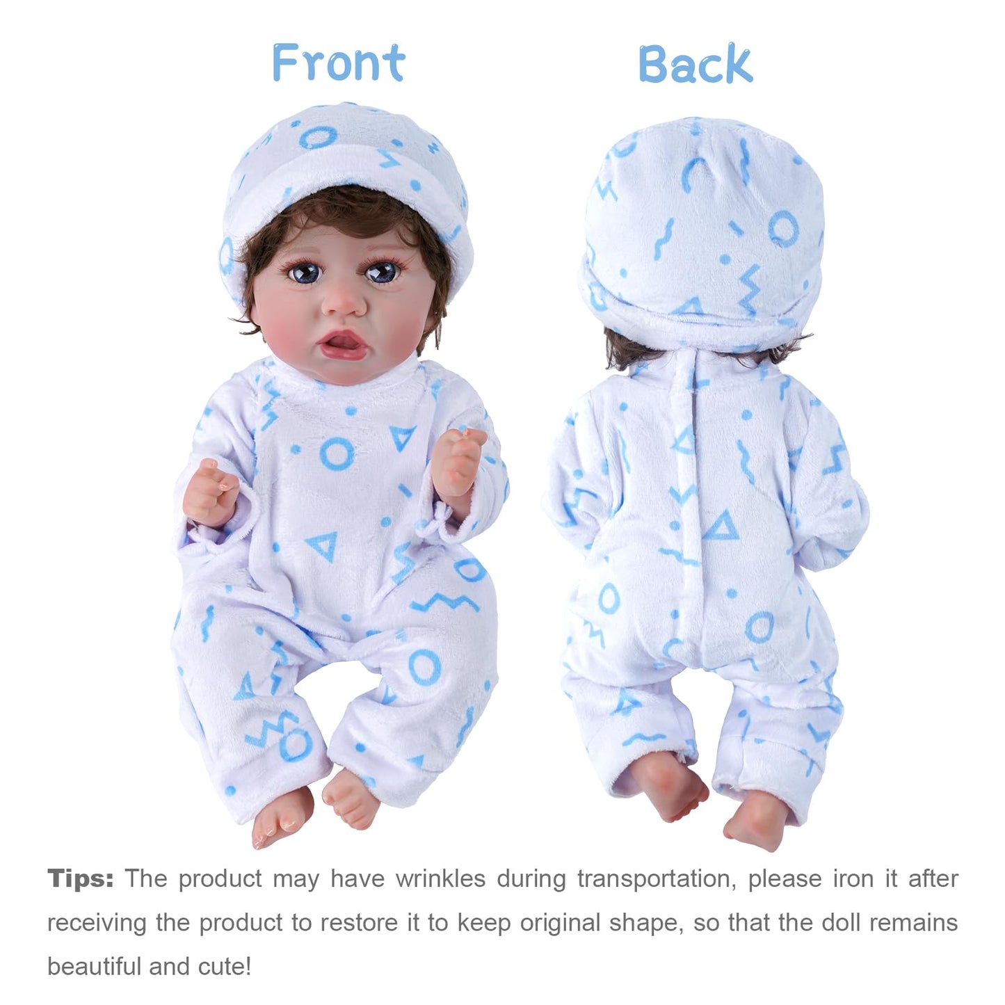 BABESIDE 8 Pcs Doll Clothes Set with Bassinet for 8-12 Inch Dolls, Blue