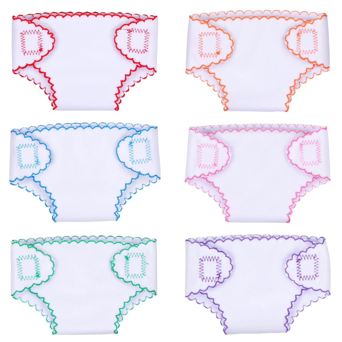 BABESIDE 6-Pack Doll Diapers for 12-15 Inch Dolls – Reusable & Washable