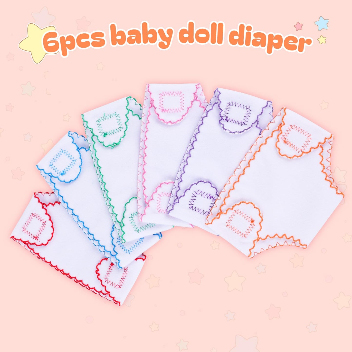 BABESIDE 6-Pack Doll Diapers for 12-15 Inch Dolls – Reusable & Washable