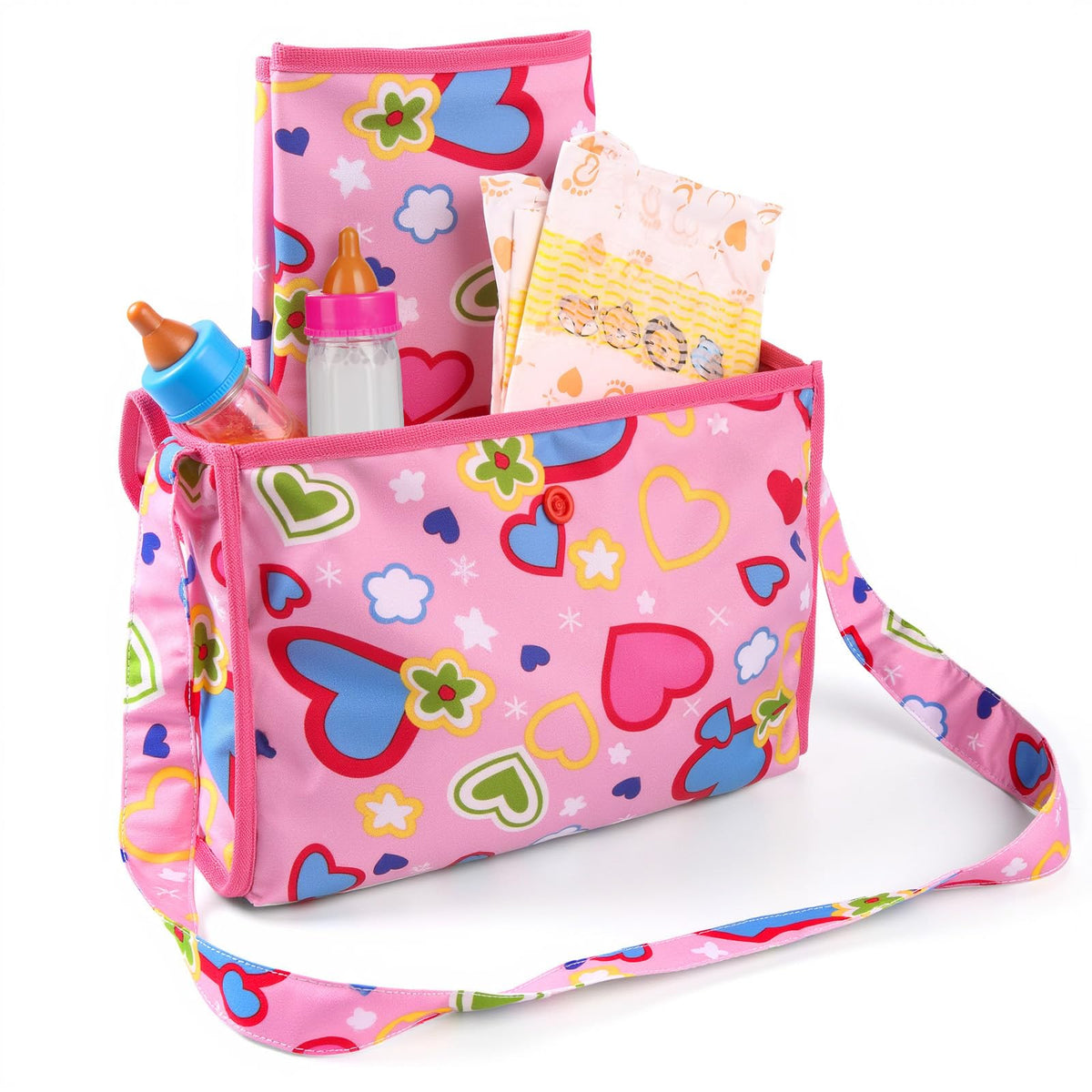 BABESIDE 5 Pcs Baby Doll Diaper Bag Set with Magic Bottles for 12-16 Inch Dolls