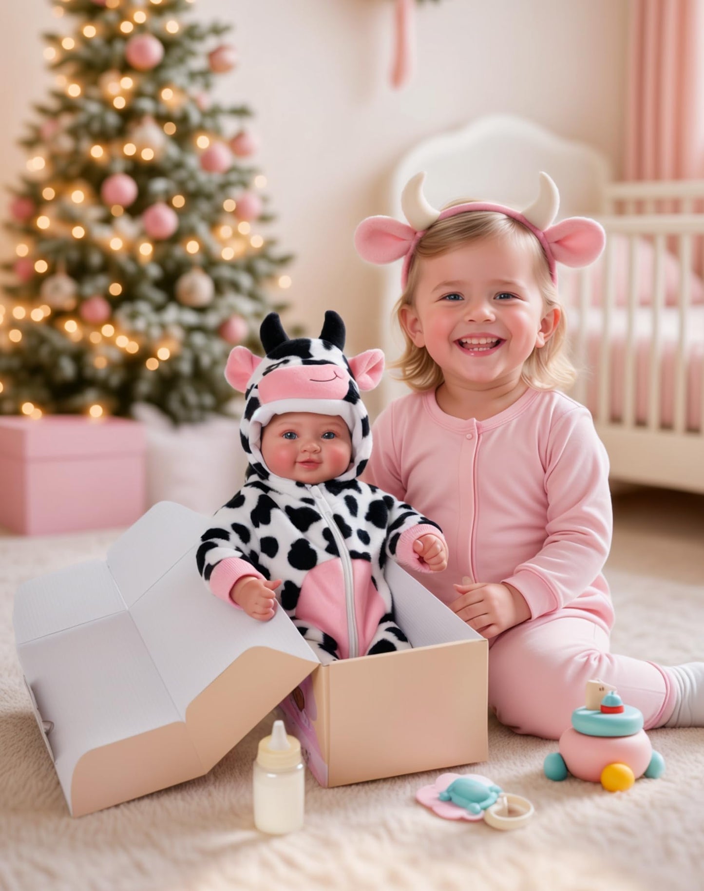 BABESIDE Baby Doll Girl - 17-Inch Realistic Doll with Cow Outfit for Ages 3+