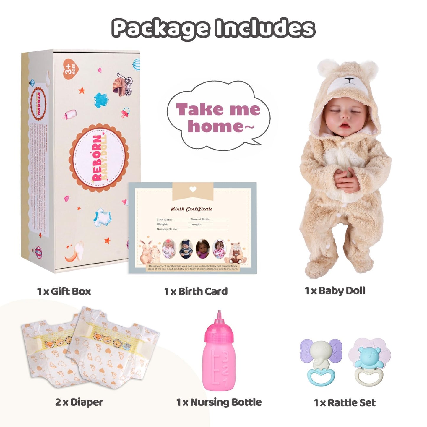 BABESIDE Drink & Wet Reborn Baby Doll – 17'' Realistic Sleeping Newborn in Soft Vinyl with Bear Outfit