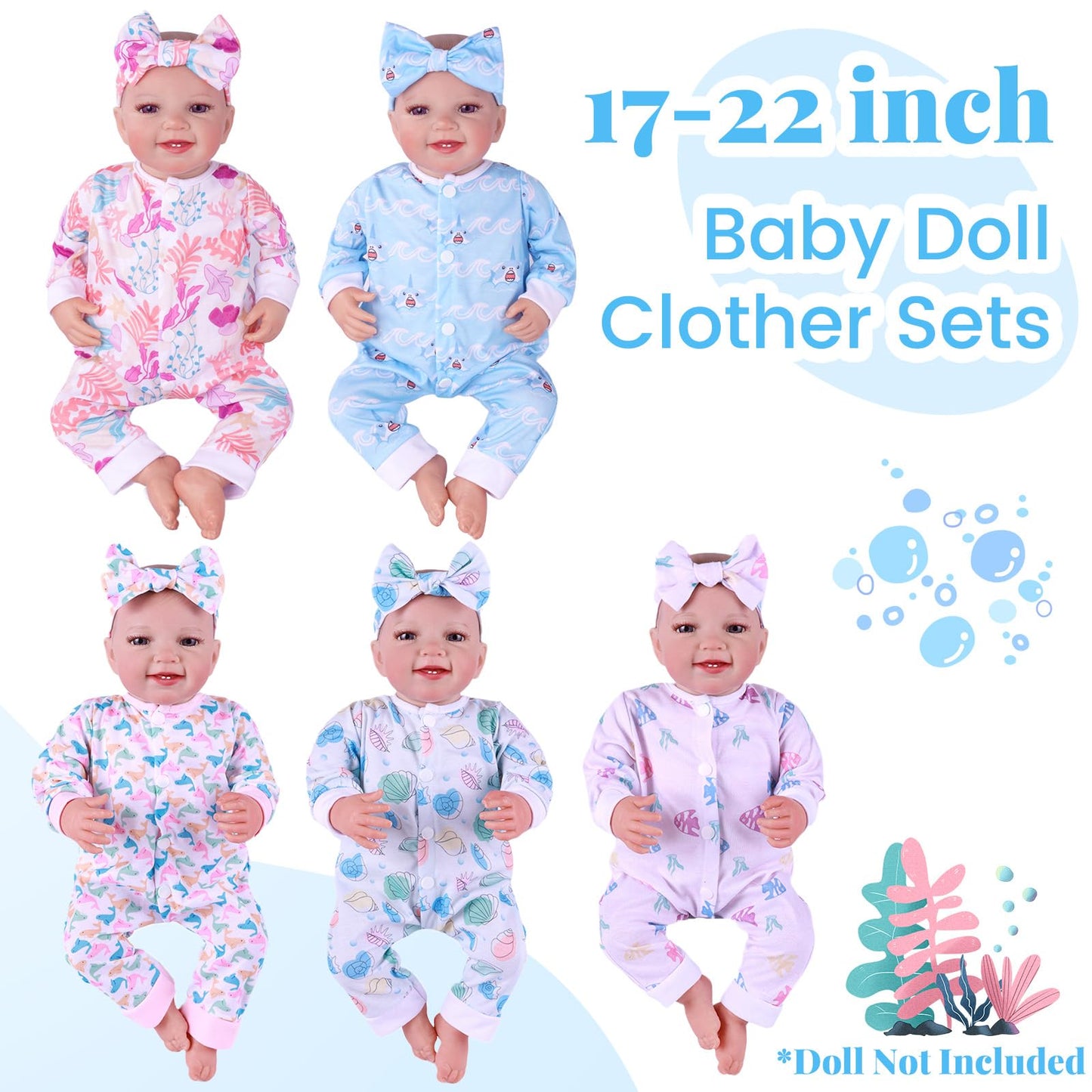 BABESIDE 5 Sets of Reborn Doll Clothes with Headband for 17-22 Inch Dolls