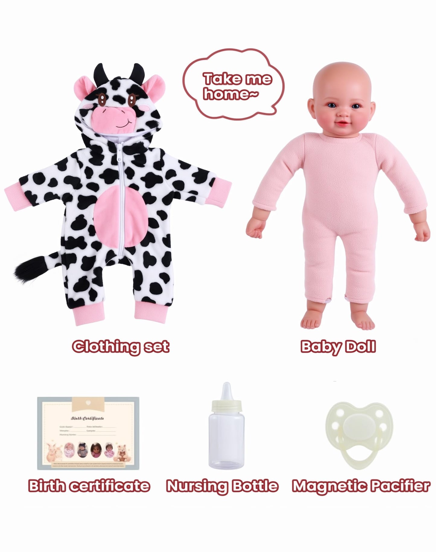 BABESIDE Baby Doll Girl - 17-Inch Realistic Doll with Cow Outfit for Ages 3+