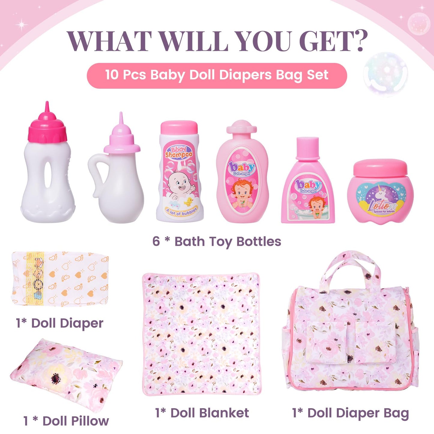 BABESIDE 10 Pcs Baby Doll Diaper Bag Set – 2-in-1 Bag & Changing Pad for 17–22 Inch Dolls