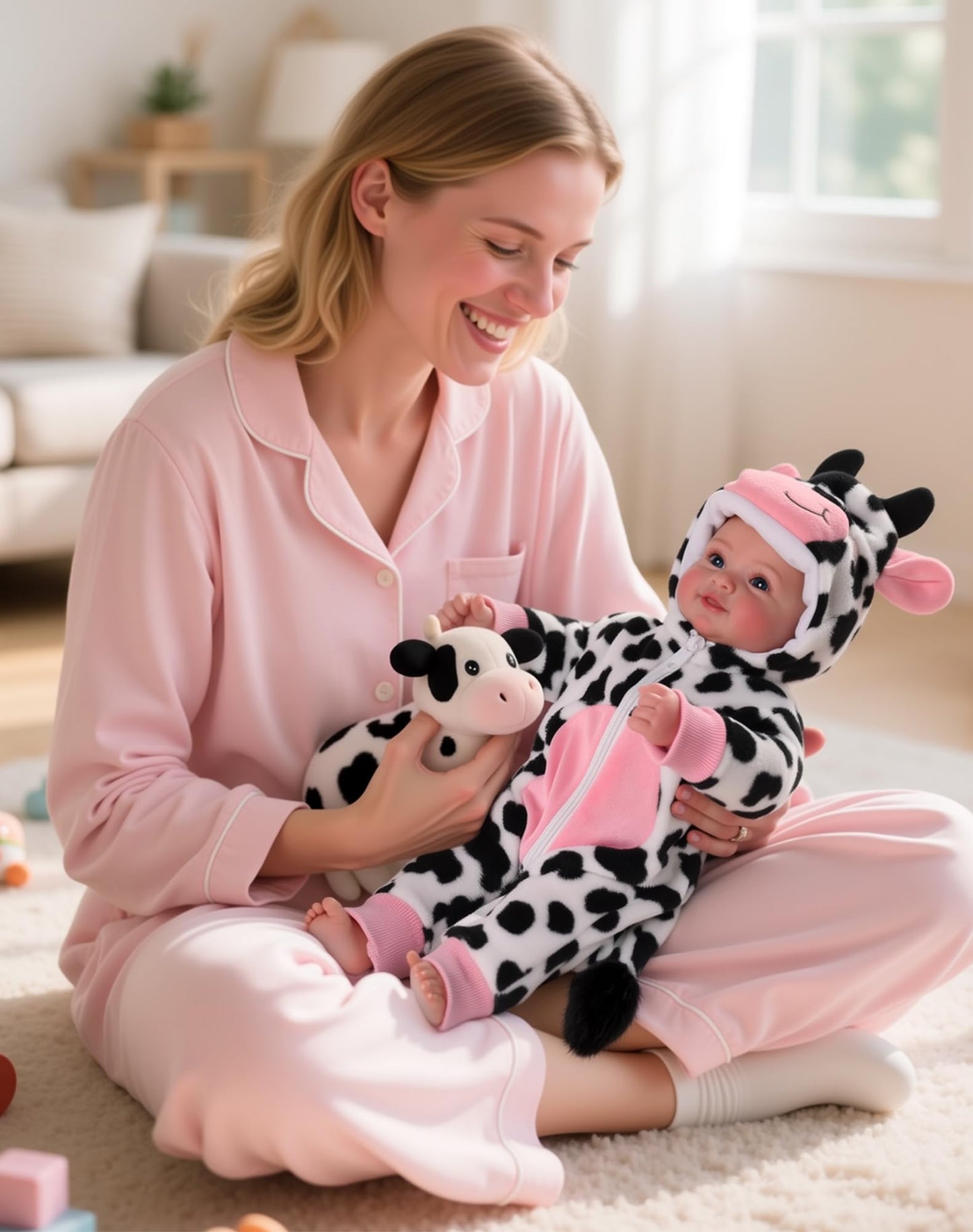 BABESIDE Baby Doll Girl - 17-Inch Realistic Doll with Cow Outfit for Ages 3+
