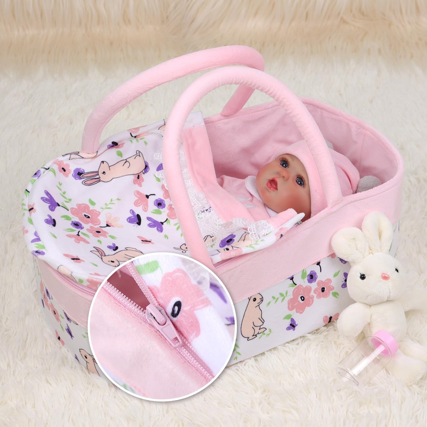 BABESIDE 8-Piece Reborn Doll Clothes with Bassinet for 17-22-Inch Dolls