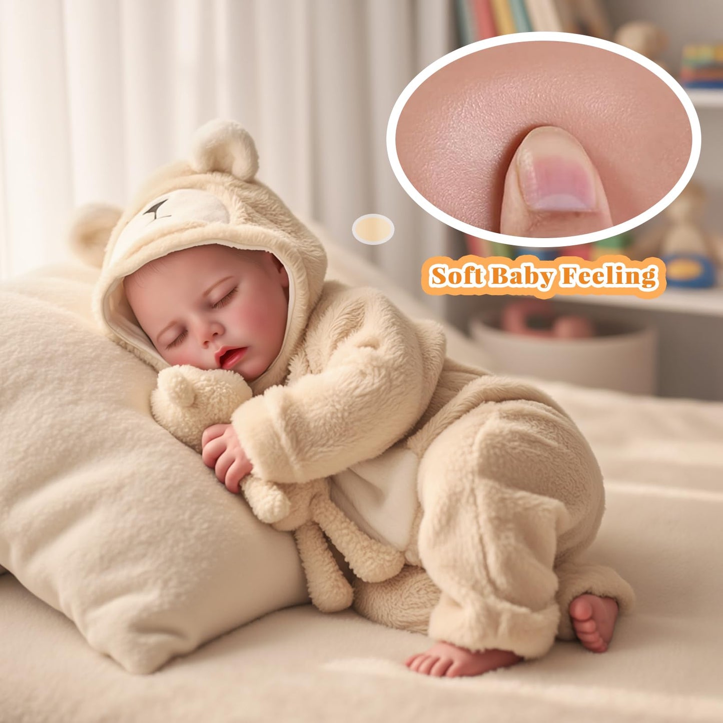BABESIDE Drink & Wet Reborn Baby Doll – 17'' Realistic Sleeping Newborn in Soft Vinyl with Bear Outfit