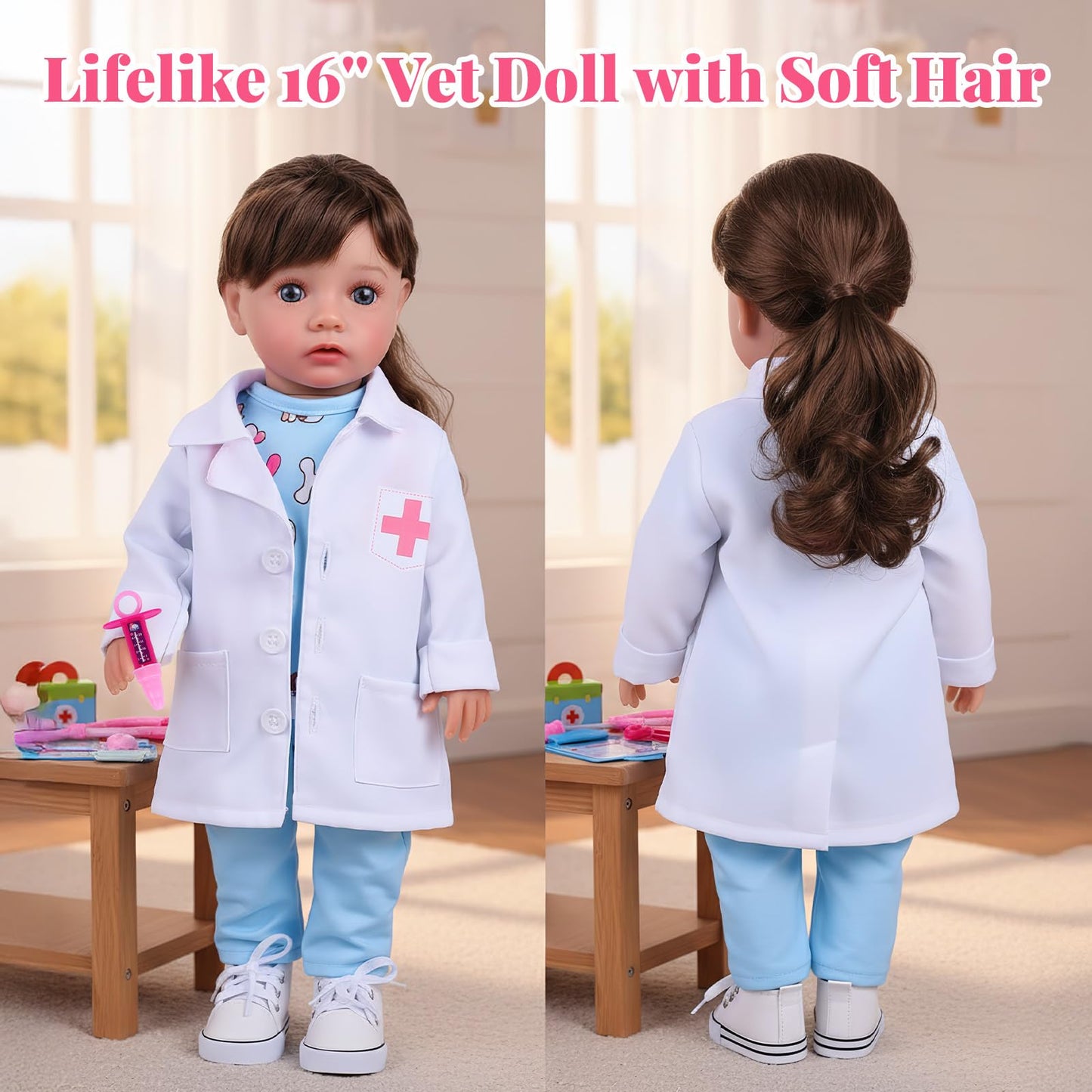BABESIDE American Realistic 16-Inch Vet Play Doll – Complete Accessories (Ages 5+)