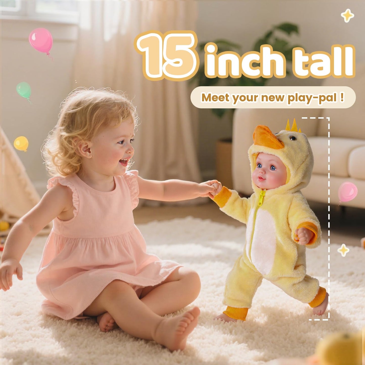 BABESIDE Value 5-Piece Realistic Baby Doll Set | 15-Inch Soft Body Doll & Accessories