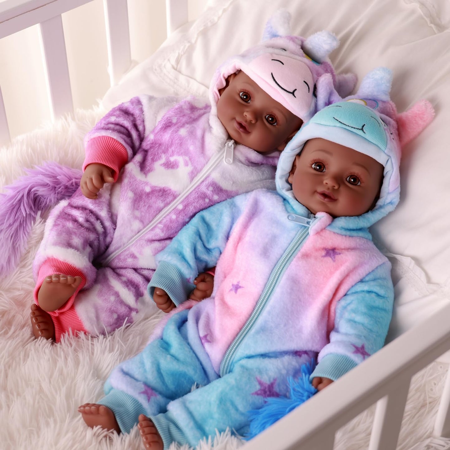 BABESIDE Black Twin Baby Dolls 17 Inch – Realistic Soft Body Twins with Accessories for 3+ Years
