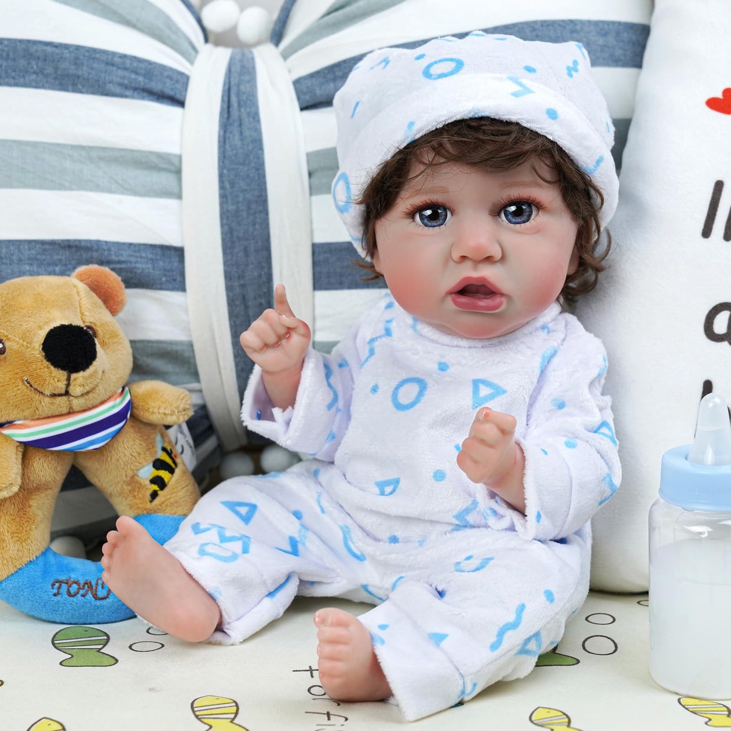 BABESIDE 8 Pcs Doll Clothes Set with Bassinet for 8-12 Inch Dolls, Blue