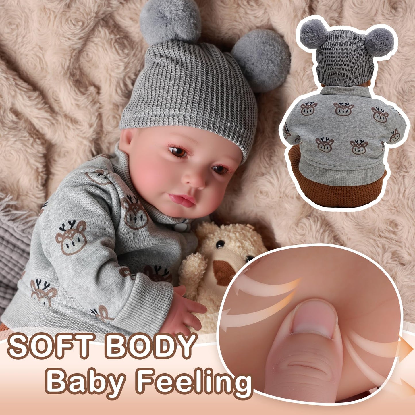 BABESIDE Lifelike 17-Inch Reborn Baby Doll for Kids – Cloth Body, Realistic Details, Gift Box Included