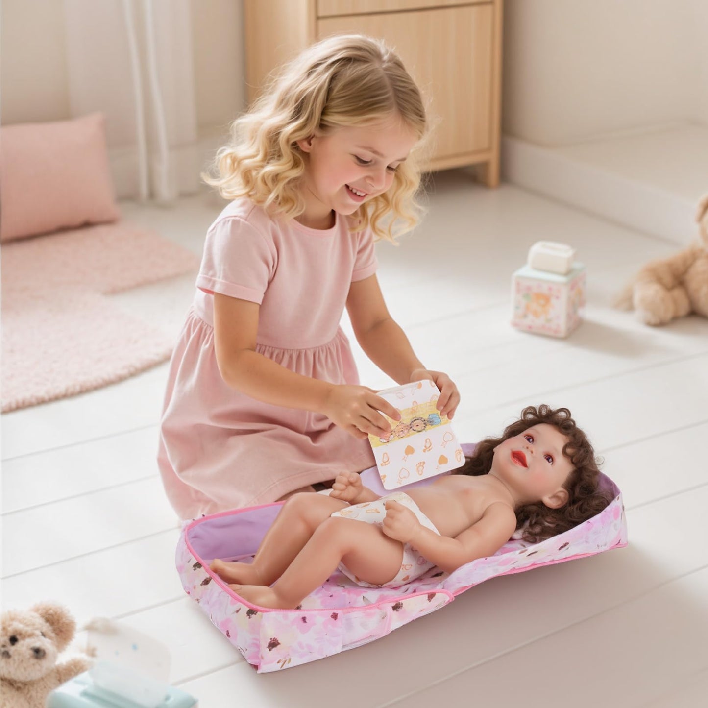 BABESIDE 10 Pcs Baby Doll Diaper Bag Set – 2-in-1 Bag & Changing Pad for 17–22 Inch Dolls