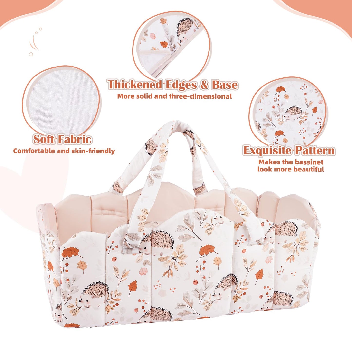 BABESIDE 3 Pcs Baby Doll Bassinet & Bedding Set for 17–22 Inch Dolls | Off-White