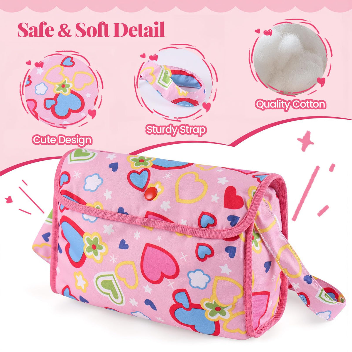 BABESIDE 5 Pcs Baby Doll Diaper Bag Set with Magic Bottles for 12-16 Inch Dolls